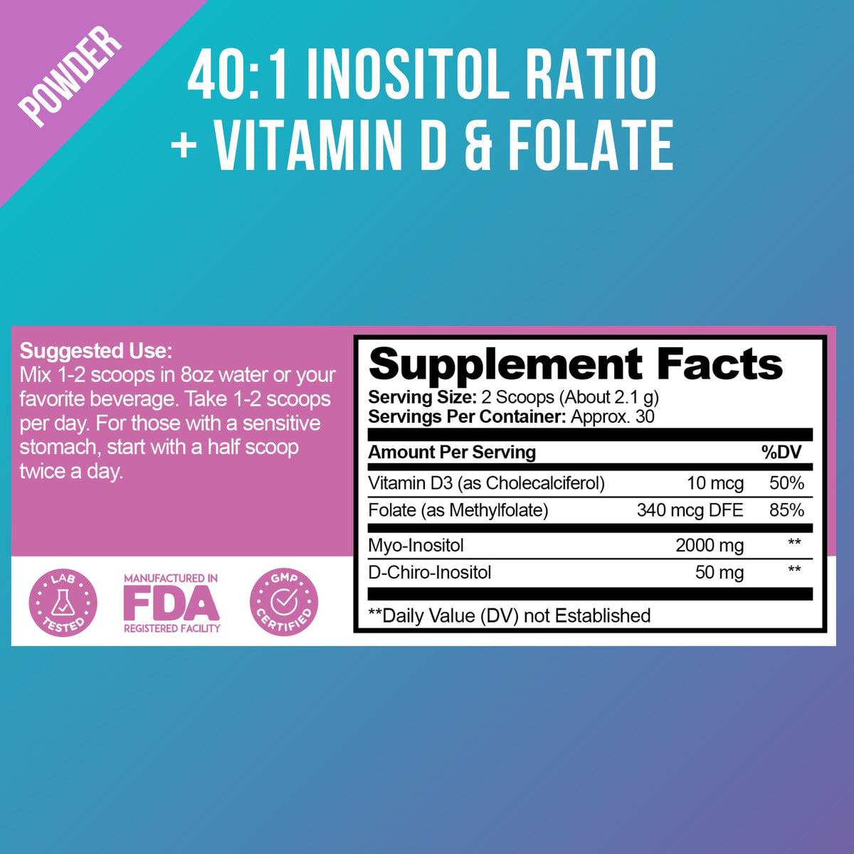 Premium Inositol Supplement - Myo-Inositol and D-Chiro Inositol Powder Plus Folate OptifyBuy Supplements Australia