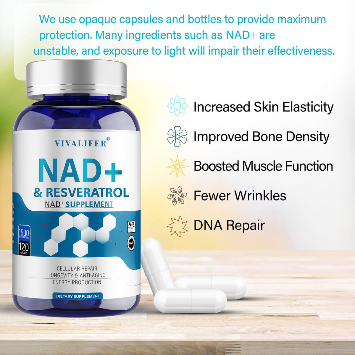 DQQI NMN Supplement Alternative 1500 mg - 120 Capsules (40 Day Supply) High Purity NAD+ & Resveratrol for Anti-Aging, Antioxidant Support, Energy & Focus Boost DQQIBuy Supplements Australia