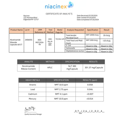 Niacinex NAD+ Supplement - 600mg Pure Nicotinamide Riboside (NR) - Healthy Aging, Mental Clarity & Energy Booster - Cell Regeneration Supplements for Women and Men - 60 NAD Plus Capsules - Made in USA NiacinexBuy Supplements Australia