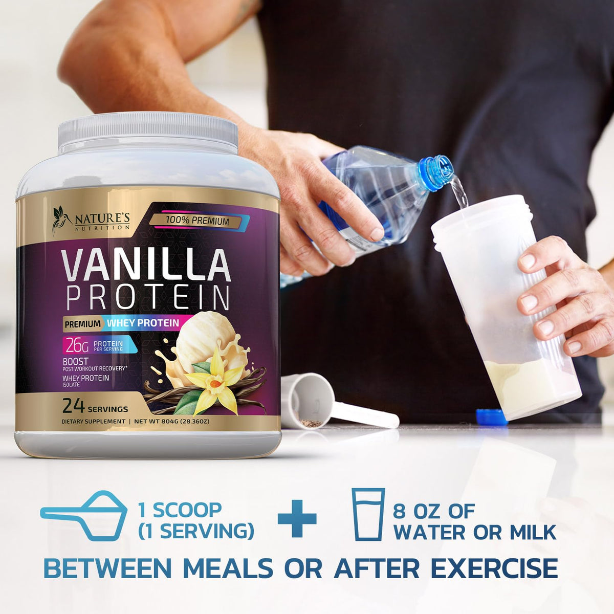 Whey Protein Powder 26g - Vanilla Ice Cream Whey Isolate Protein for Muscle Growth Nature's NutritionBuy Supplements Australia