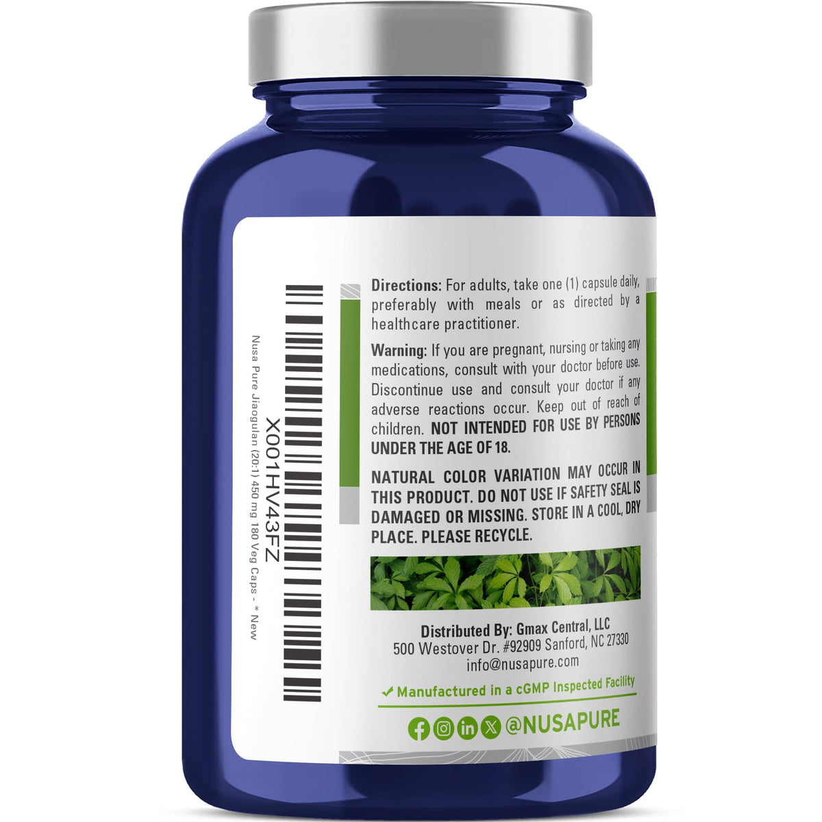 NusaPure Jiaogulan 20:1 Extract, 450 mg Equivalent to 9,000mg 180 Veggie Capsules (Vegetarian, Non-GMO, Vegan) Gynostemma Pentaphyllum NusaPureBuy Supplements Australia