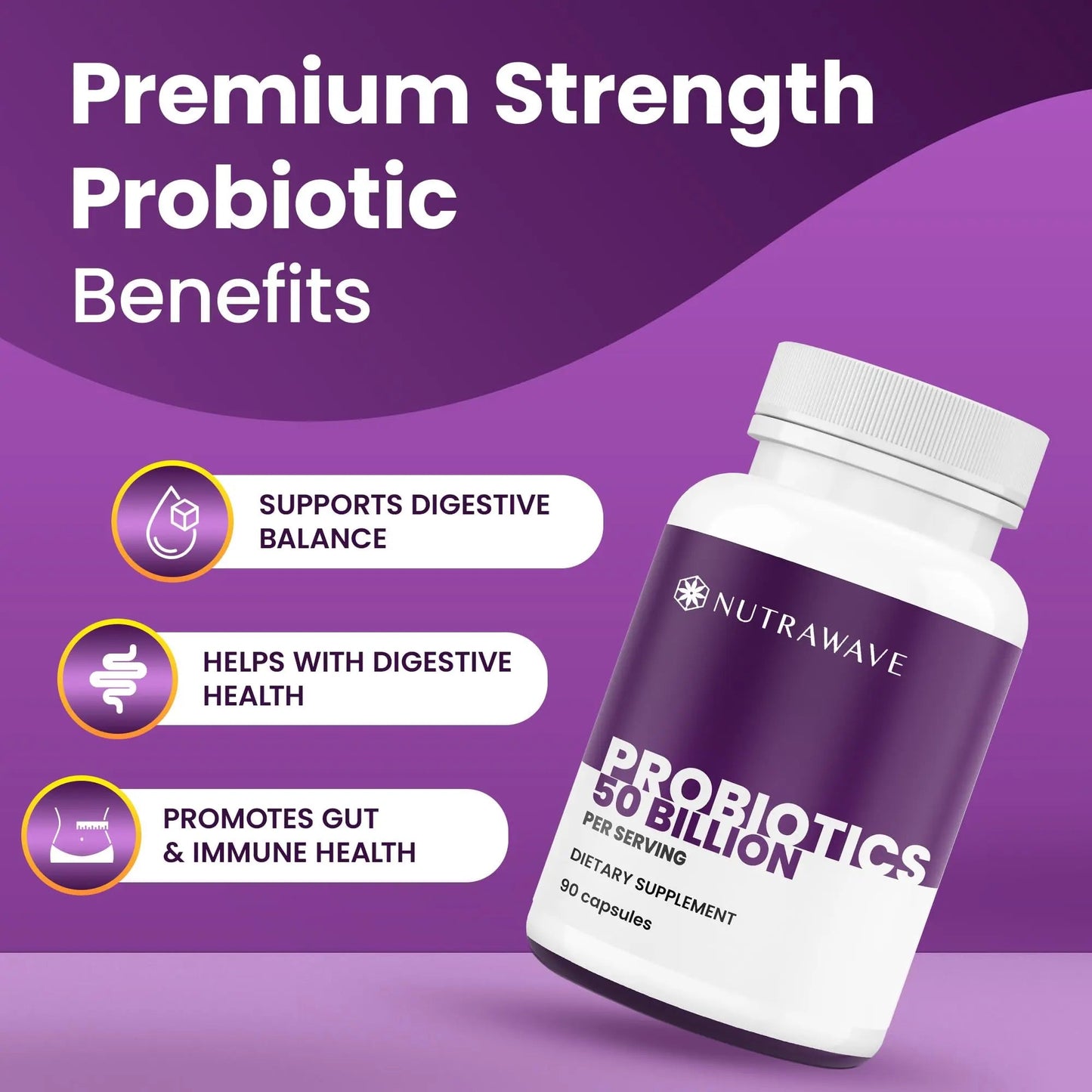 Nutrawave 50 Billion Probiotics for Women & Men, 15 Strains Active Culture. Relieves Bloating & Constipation, Improved Digestion & Gut Health Supplement, Vegan. 60 Powerful Small Capsules. Nutra WaveBuy Supplements Australia