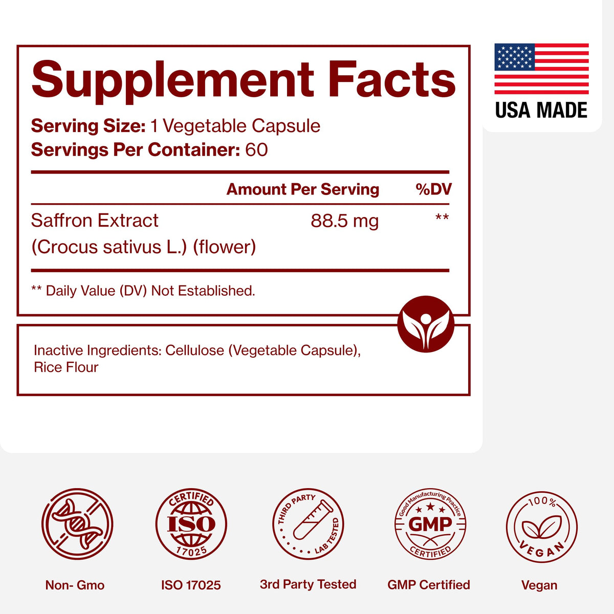 Saffron Supplements - 100% Pure Saffron Extract Capsules - Boost Energy & Mood, Support Eye & Heart Health