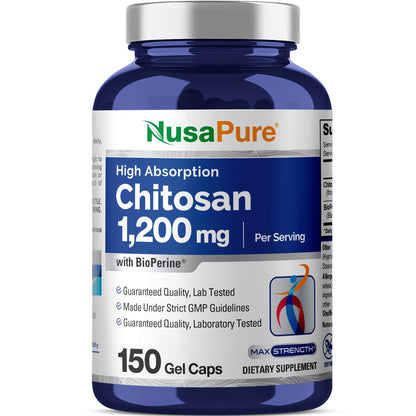 NusaPure Chitosan 1200mg 150 Caps (Non-GMO & Soyfree) with Bioperine NusaPureBuy Supplements Australia