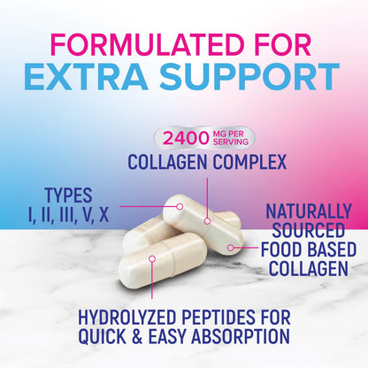 Multi Collagen Pills - Multi Collagen Complex 2400 mg Per Serving - Types I, II, III, V, X - Hydrolyzed Collagen Peptides Supplement - Hair, Skin & Nail Support