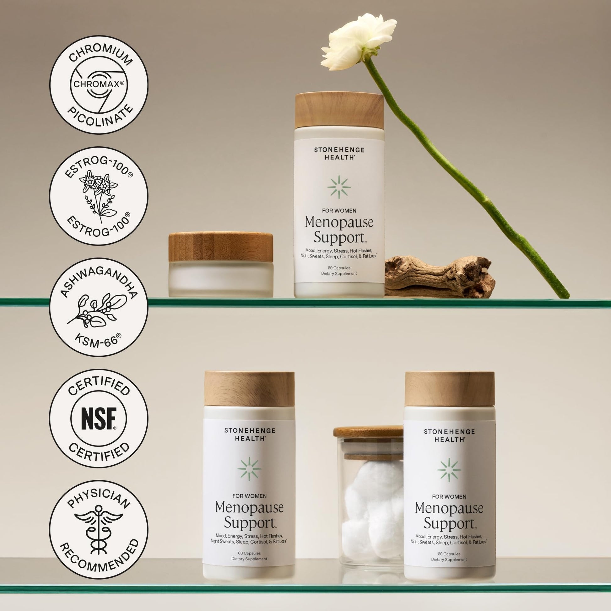 Stonehenge Health for Women Menopause Support for Peri + Menopause + Post - Mood, Energy, Stress, Hot Flashes, Night Sweats, Sleep & Cortisol, Chromax Chromium, Vitamin D3, KSM-66 Ashwagandha Extract Stonehenge HealthBuy Supplements Australia
