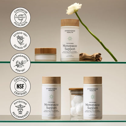 Stonehenge Health for Women Menopause Support for Peri + Menopause + Post - Mood, Energy, Stress, Hot Flashes, Night Sweats, Sleep & Cortisol, Chromax Chromium, Vitamin D3, KSM-66 Ashwagandha Extract Stonehenge HealthBuy Supplements Australia