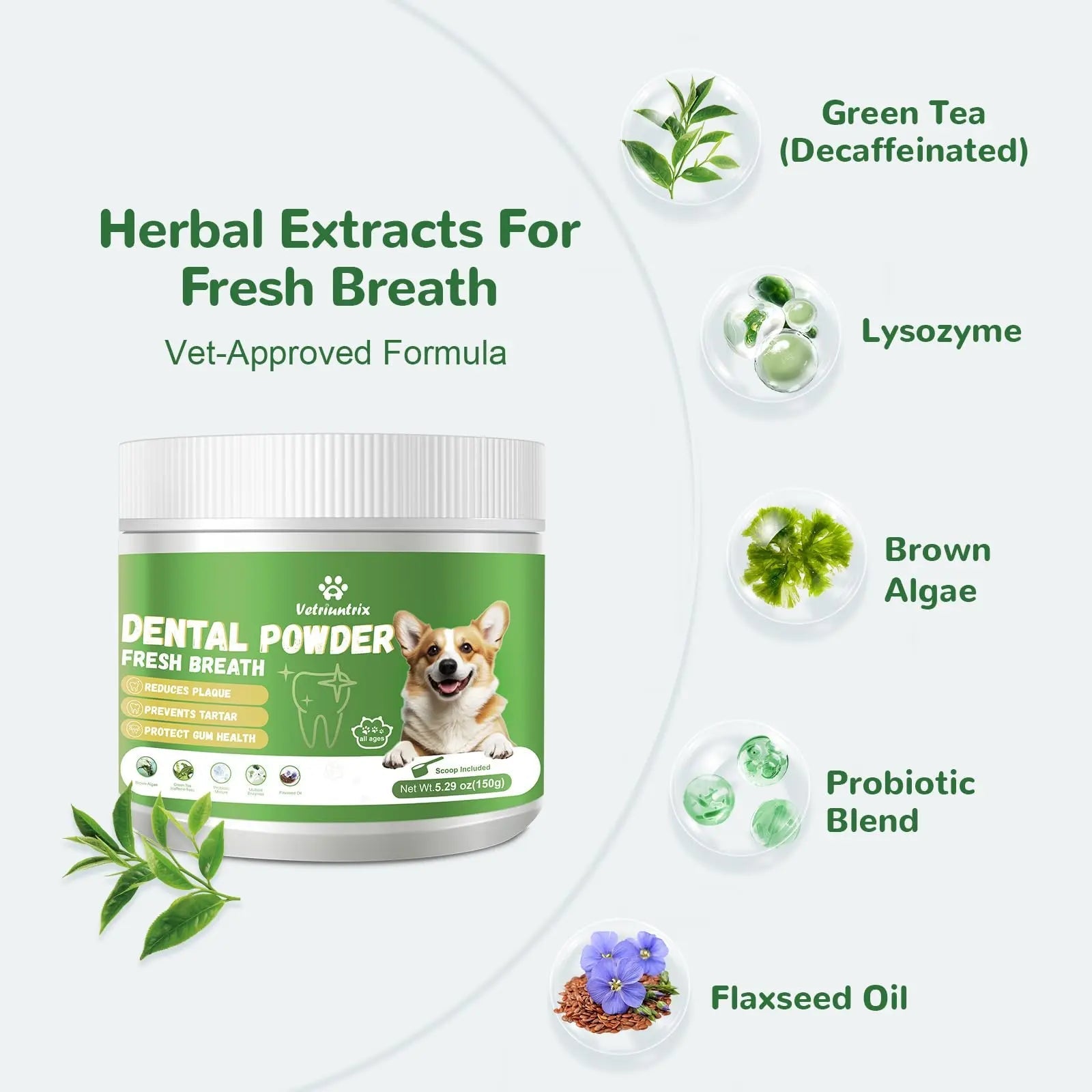 Vetriuntrix Dog Teeth Cleaning Powder, Dental Powder for Dogs Teeth Tartar Remove & Plaque Off, Fresh Breath for Dogs with Natural Plants Blend, Enzymes and Postbiotics, 300g VetriuntrixBuy Supplements Australia