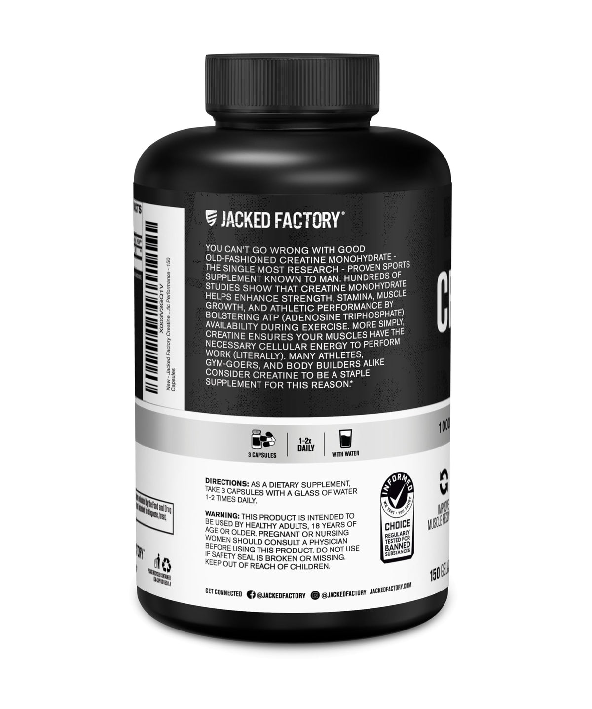 Jacked Factory Creatine Monohydrate Capsules - Creatine Pills for Muscle Growth, Increased Strength, Enhanced Energy Output and Improved Athletic Performance - 150 Capsules Jacked FactoryBuy Supplements Australia