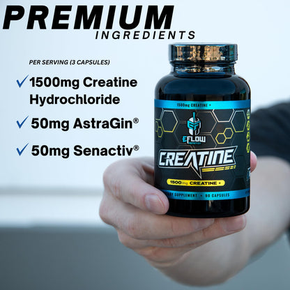 eFlow Creatine Capsules, HCL Creatine Pills - Creatine Supplement for Men & Women, Muscle Builder, Endurance, Strength, with AstraGin and Senactiv (1500mg, 90 Capsules) eFlow NutritionBuy Supplements Australia