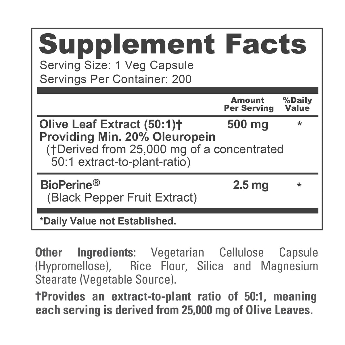 NusaPure Olive Leaf 20% Oleuropein 50:1 Extract, 500 mg Equivalent to 25,000 mg 200 Veg Caps Suitable for Vegetarians and Vegans, Non-GMO NusaPureBuy Supplements Australia