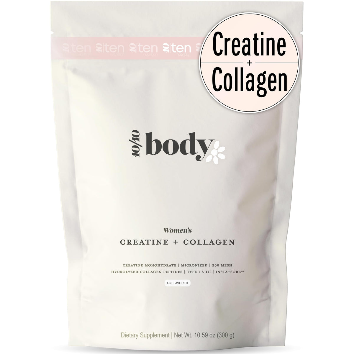 New - Creatine + Collagen for Women – Supports Lean Muscle Growth & Development, Booty Gain, Energy & Recovery – 5g Creatine Monohydrate Plus 5000mg Collagen Peptides Combo – Unflavored, 30 Servings 10Ten NutritionBuy Supplements Australia