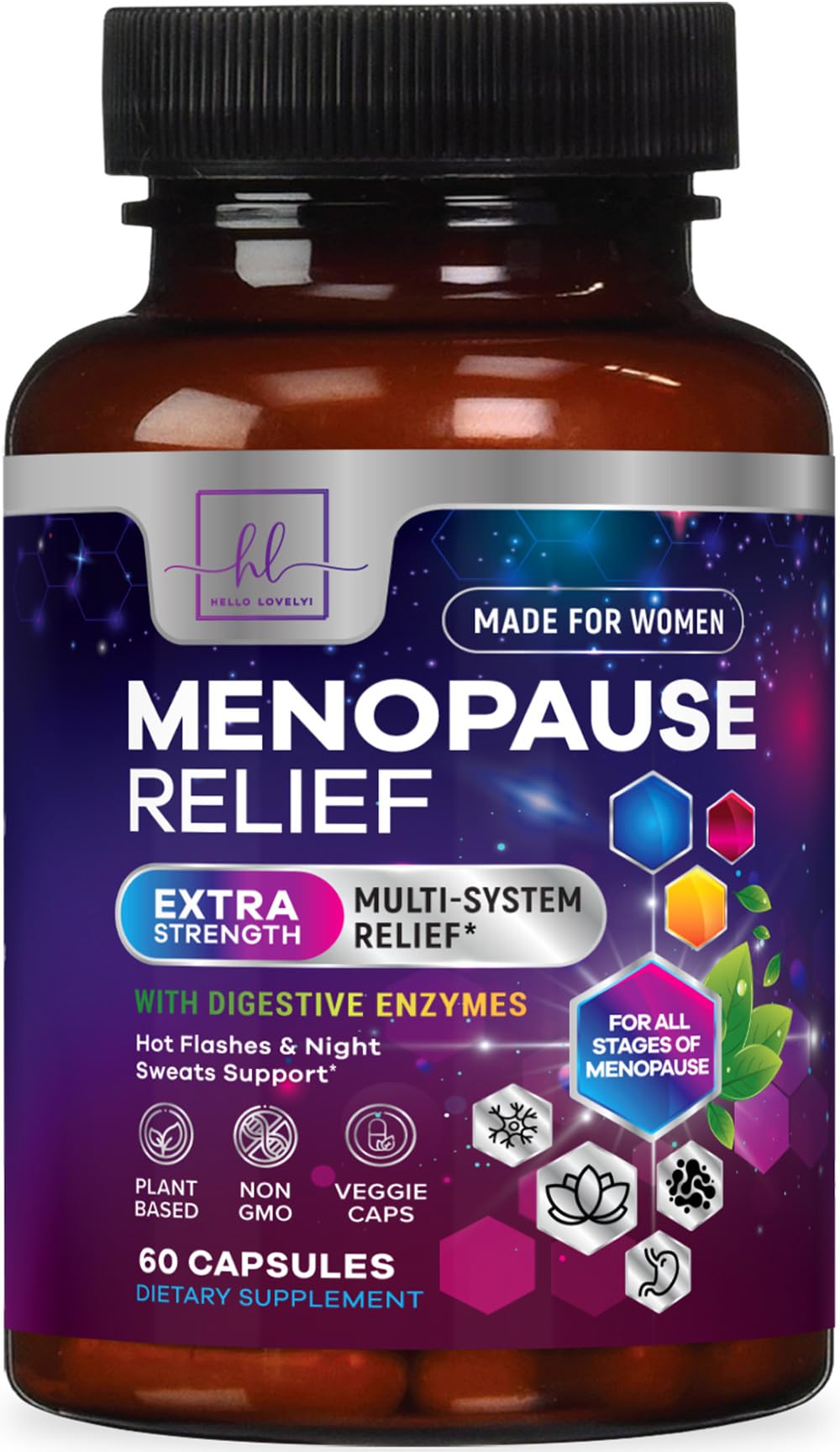 Menopause Supplements for Women - Complete Hot Flash Night Sweats & Menopause Relief Pills, 8 Billion CFU Probiotics with Dong Quai & Black Cohosh for Vaginal, Digestive Support - 60 Capsules Hello Lovely!Buy Supplements Australia