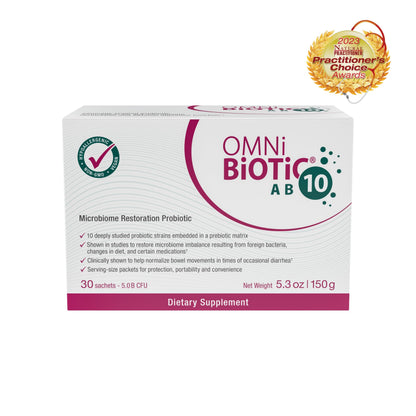 OMNi BiOTiC AB 10 - Clinically Tested Restorative Probiotic - Supports & Restores Gut Flora & Digestion - Digestive Probiotic for Diarrhea - Vegan, Hypoallergenic, Non-GMO (30 Daily Packets) OMNi BiOTiCBuy Supplements Australia