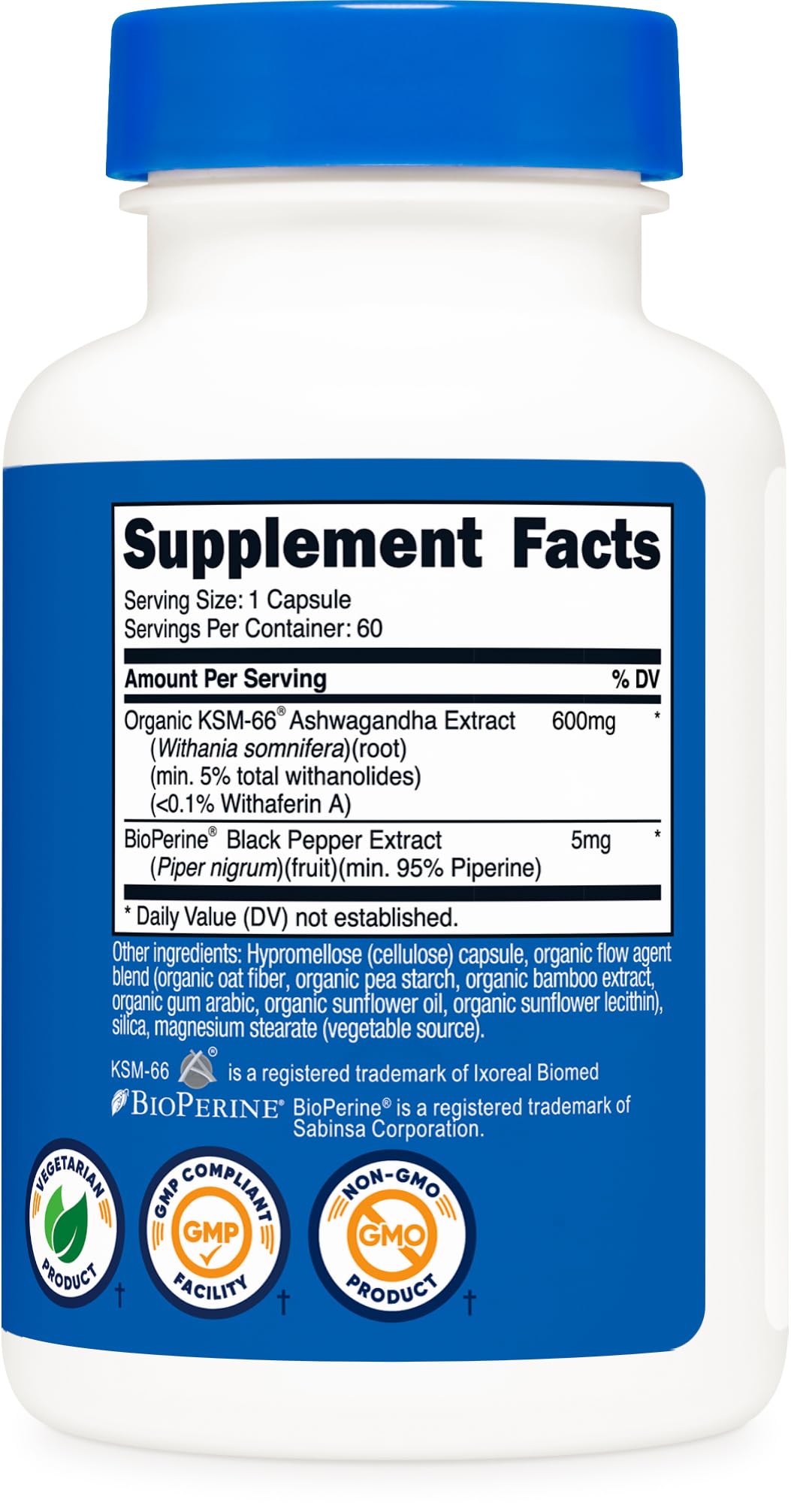 Nutricost KSM-66 Ashwagandha Root Extract 600mg, 60 Veggie Caps - 5% Withanolides - with BioPerine - Full-Spectrum Root Extract NutricostBuy Supplements Australia