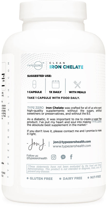 Type Zero Iron Chelate Capsules (18 MG, 240 CAPS) from Ferrochel Ferrous Bisglycinate Chelate - Non-GMO and Gluten Free Type ZeroBuy Supplements Australia