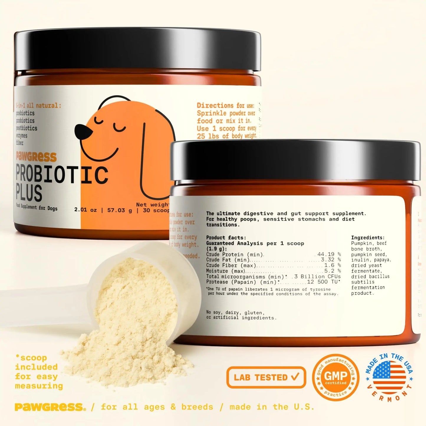 Pawgress 5-in-1 Dog Probiotic Powder – 100% Natural Gut Health Support with Prebiotics, Postbiotics & Enzymes - Made in USA – 30 Scoops PAWGRESSBuy Supplements Australia