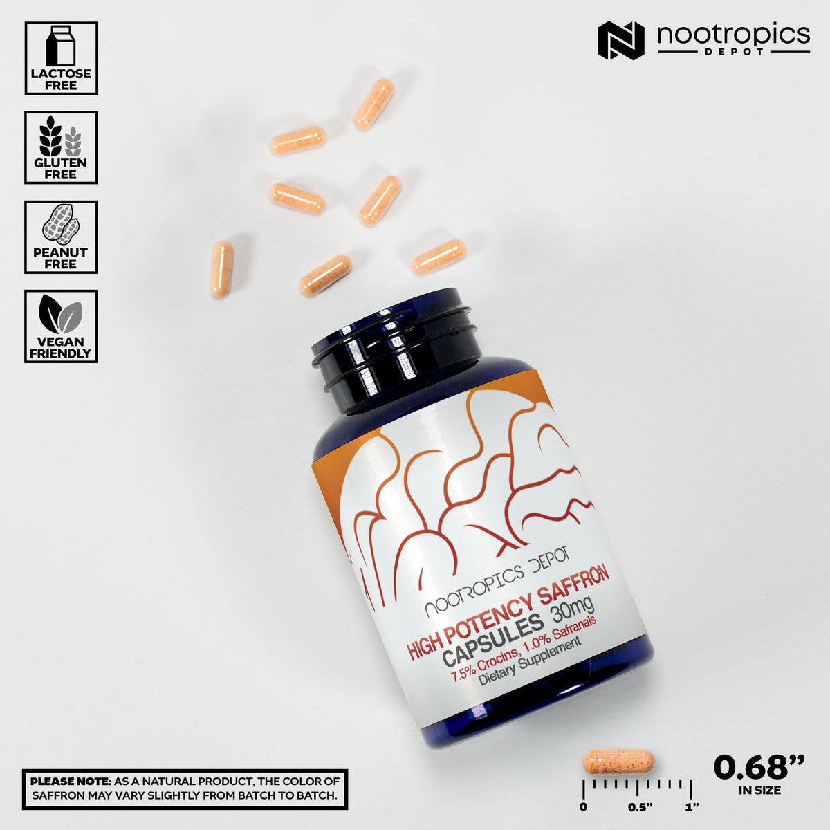 Nootropics Depot High Potency Saffron Extract Capsules | 30mg | Minimum 7.5% Crocins and 1% Safranals | Crocus sativus | 60 ct Nootropics DepotBuy Supplements Australia