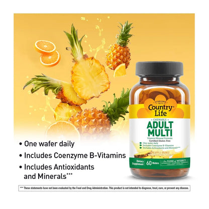 Country Life Adult Chewable Multivitamin with Coenzyme B-Vitamins, Antioxidants, Minerals, Pineapple-Orange Flavor Country Life