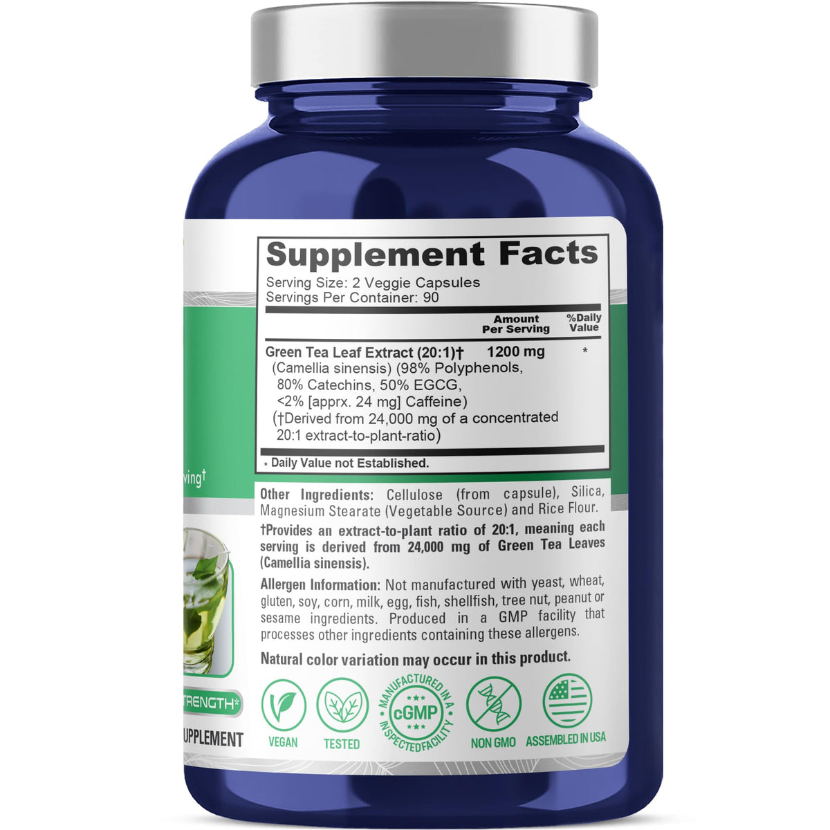 NusaPure Green Tea 20:1 Extract, 1200 mg Equivalent to 24000mg, 180 Vegan Capsules, 50% EGCG, 98% Polyphenols, 80% Catechins NusaPureBuy Supplements Australia