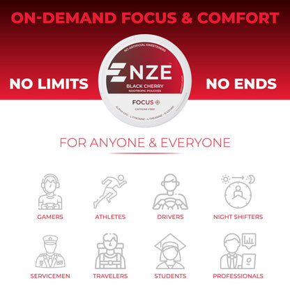 NZE Caffeine Free Nootropic Pouches (Black Cherry) - Nootropic Pouches with Alpha GPC, L-Tyrosine & L-Theanine - No Sugar or Artificial Sweeteners - 15 Pouches Per Can - 5 Pack NZEBuy Supplements Australia