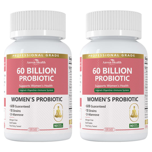 Anven Health Probiotics and Prebiotics for Women pH Balance & Digestion - 60 Billion Vaginal Probiotic with Cranberry & D-Mannose for Gut, Urinary, Immune Health,