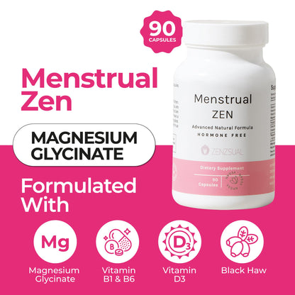 ZENZSUAL Menstrual Zen Natural and Hormone-Free Supplement – Support for Menstrual Cramps, Mood Swings and Period Pain – Diuretic Effect (90 Capsules / 2.7 Oz) ZENZSUALBuy Supplements Australia