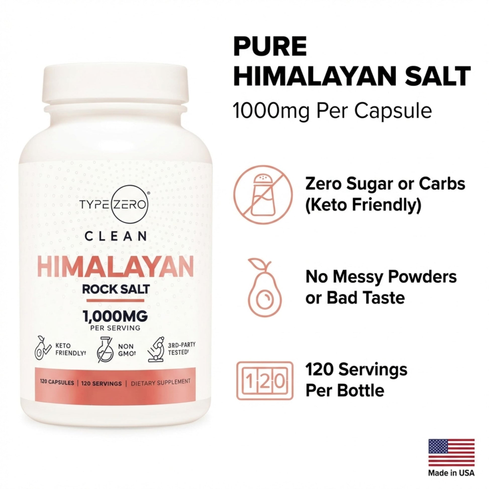 Type Zero Himalayan Rock Salt Capsules (120 Capsules) (1000mg per Serving) Type ZeroBuy Supplements Australia