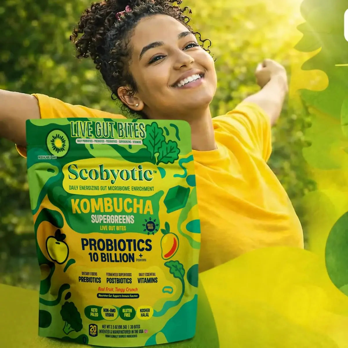 Scobyotic® Kombucha Supergreens Live Gut Bites – 10 Billion CFU Probiotics + Prebiotics & Postbiotics – Kombucha & Supergreens – Freeze-Dried Probiotic Supplement ScobyoticBuy Supplements Australia