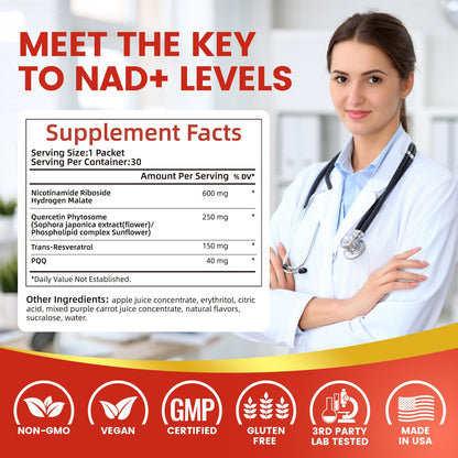 NIUSISE NAD Supplement, NAD+ Liquid, 1000mg Enhanced Formula with PQQ, Nicotinamide Riboside & Resveratrol, Advanced Anti-Aging Support for Men & Women, Sustained Energy, Vitality Boost (30 Packets) NIUSISEBuy Supplements Australia