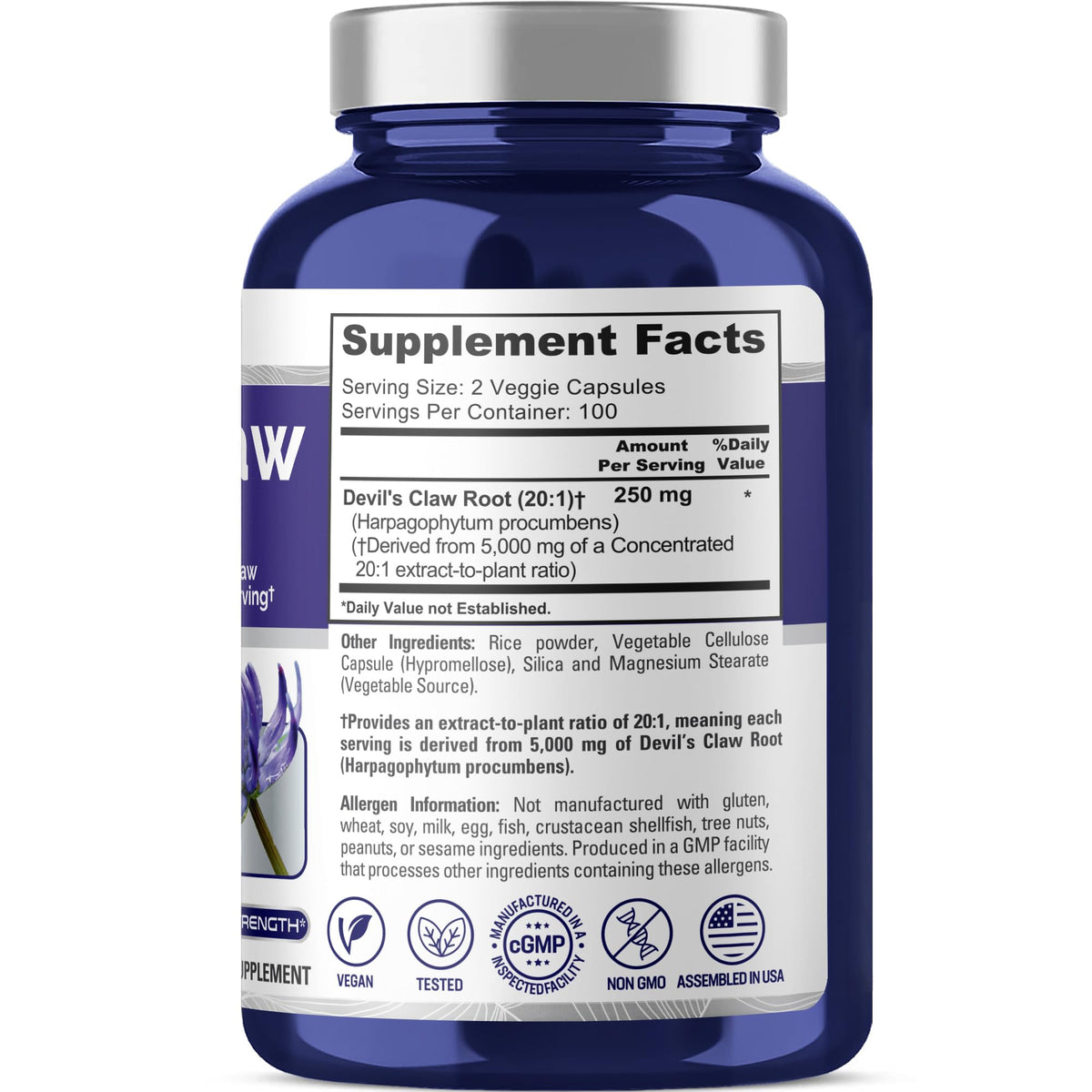 NusaPure Devil's Claw 20:1 Extract, 250 mg Equivalent to 5000mg, 200 Veggie Capsules, Concentrated Root Extract, Devils Claw Herbal Supplement, Non-GMO, Vegan Supplement NusaPureBuy Supplements Australia