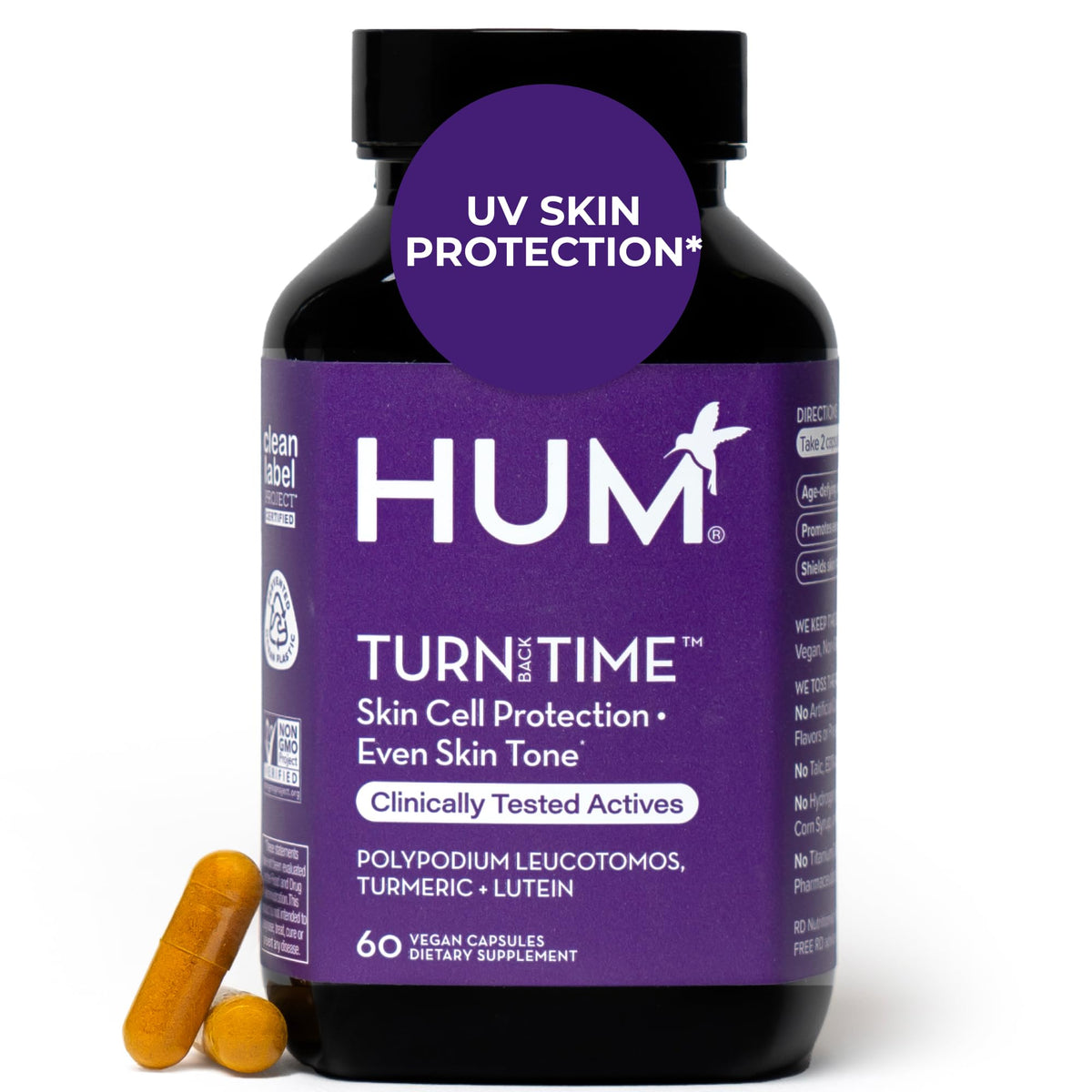 HUM Turn Back Time Turmeric Supplement for Youthful Looking Skin Support with Green Tea Extract, Lutein & Polyphenols, Skin Care Aging & Collagen Support Capsules for Even Tone, 60 Vegan Capsules HUMBuy Supplements Australia