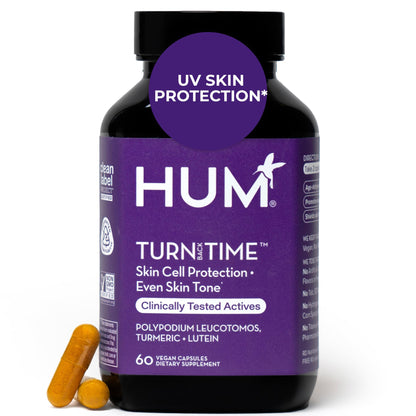 HUM Turn Back Time Turmeric Supplement for Youthful Looking Skin Support with Green Tea Extract, Lutein & Polyphenols, Skin Care Aging & Collagen Support Capsules for Even Tone, 60 Vegan Capsules HUMBuy Supplements Australia