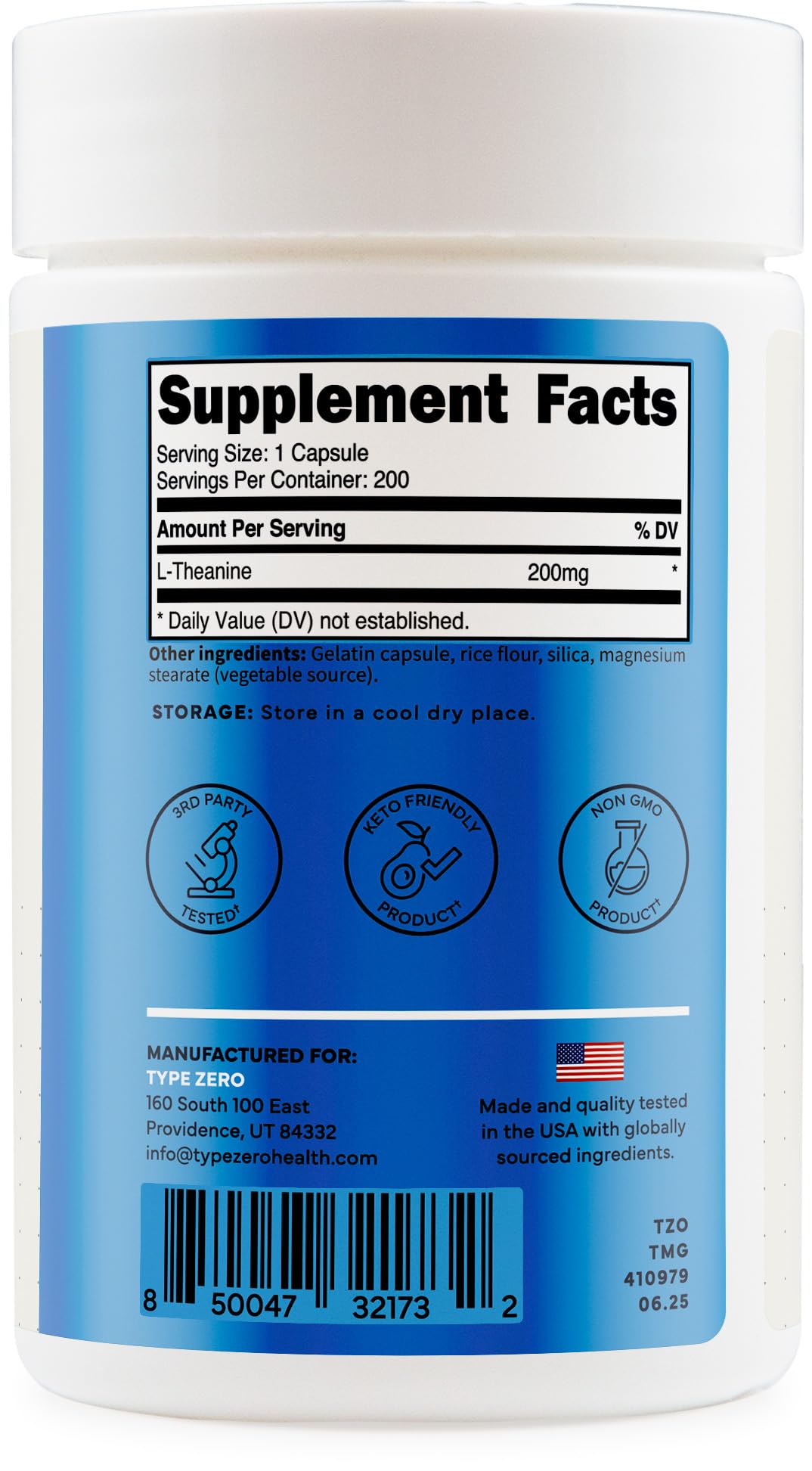 Type Zero L-Theanine (200mg) 200 Capsules - Clean L-Theanine Supplement, Keto, GMO-Free Type ZeroBuy Supplements Australia