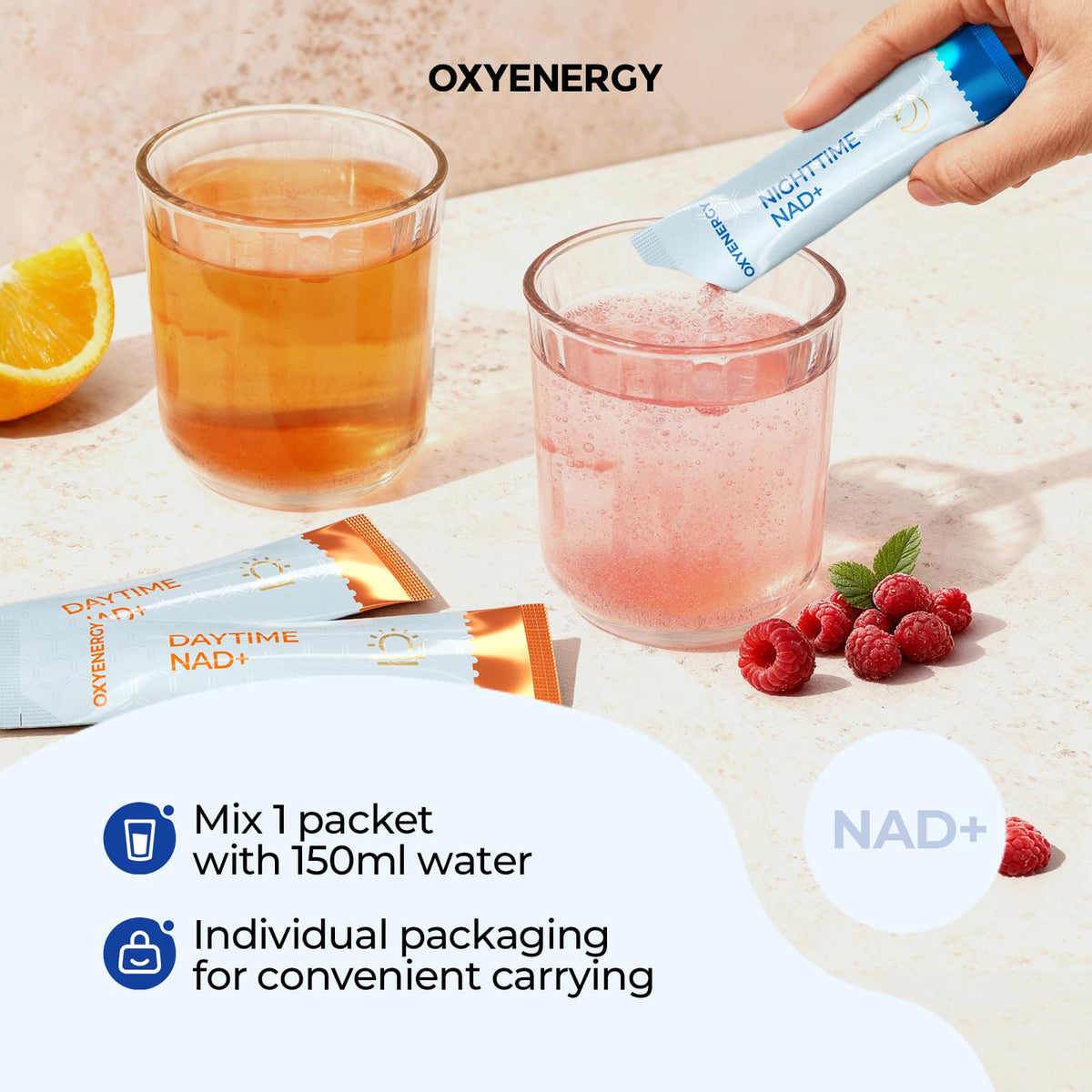 OxyEnergy NAD Supplement 1550 mg-Daytime Nicotinamide Riboside + Nighttime L-Tryptophan with Resveratrol, Glutathione, PQQ, 24-Hour Nonstop Energy, Anti-Aging & Cellular Renewal, 28 Packets OxyEnergyBuy Supplements Australia