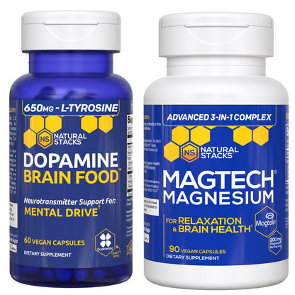 NATURAL STACKS Dopamine Brain Food + Magtech Magnesium Bundle - Chelated Magnesium Complex - Supports Brain Health & Mental Drive* - 150 Total Capsules NATURAL STACKSBuy Supplements Australia