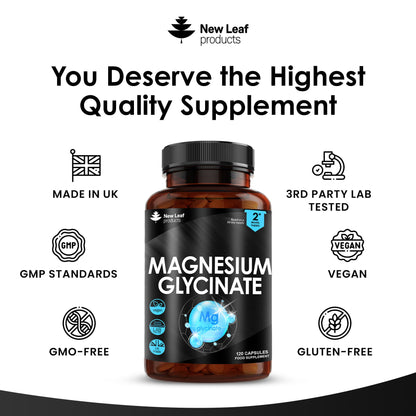 Magnesium Glycinate Supplements - 1040mg of Magnesium - 120 High Strength Capsules NEW LEAF PRODUCTSBuy Supplements Australia
