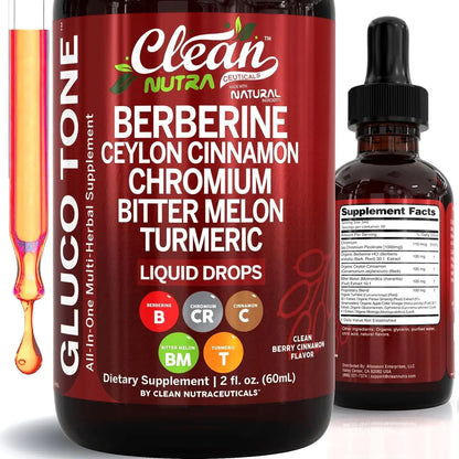 Clean Nutra Berberine with Ceylon Cinnamon Supplement Liquid Drops + Bitter Melon Extract, Glucomannan, Gymnema, Chromium Clean Nutraceuticals canada supplements