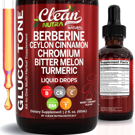 Clean Nutra Berberine with Ceylon Cinnamon Supplement Liquid Drops + Bitter Melon Extract, Glucomannan, Gymnema, Chromium Clean Nutraceuticals canada supplements