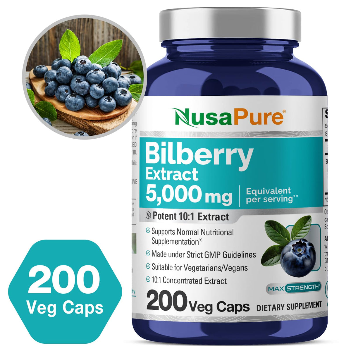 NusaPure Bilberry Extract 5,000mg 200 Vegetarian caps (Non-GMO, Vegan) NusaPureBuy Supplements Australia