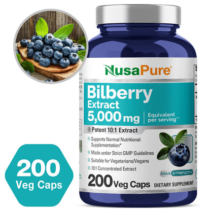 NusaPure Bilberry Extract 5,000mg 200 Vegetarian caps (Non-GMO, Vegan) NusaPureBuy Supplements Australia