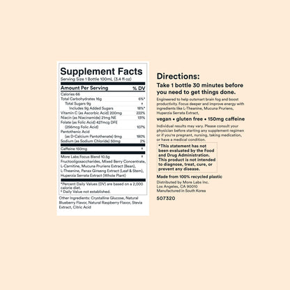 More Labs Liquid Focus, Nootropic Smart Drink with Powerful Antioxidants & Adaptogenic Herbs for Energy and Concentration, 150mg Caffeine (Pack of 12) More LabsBuy Supplements Australia