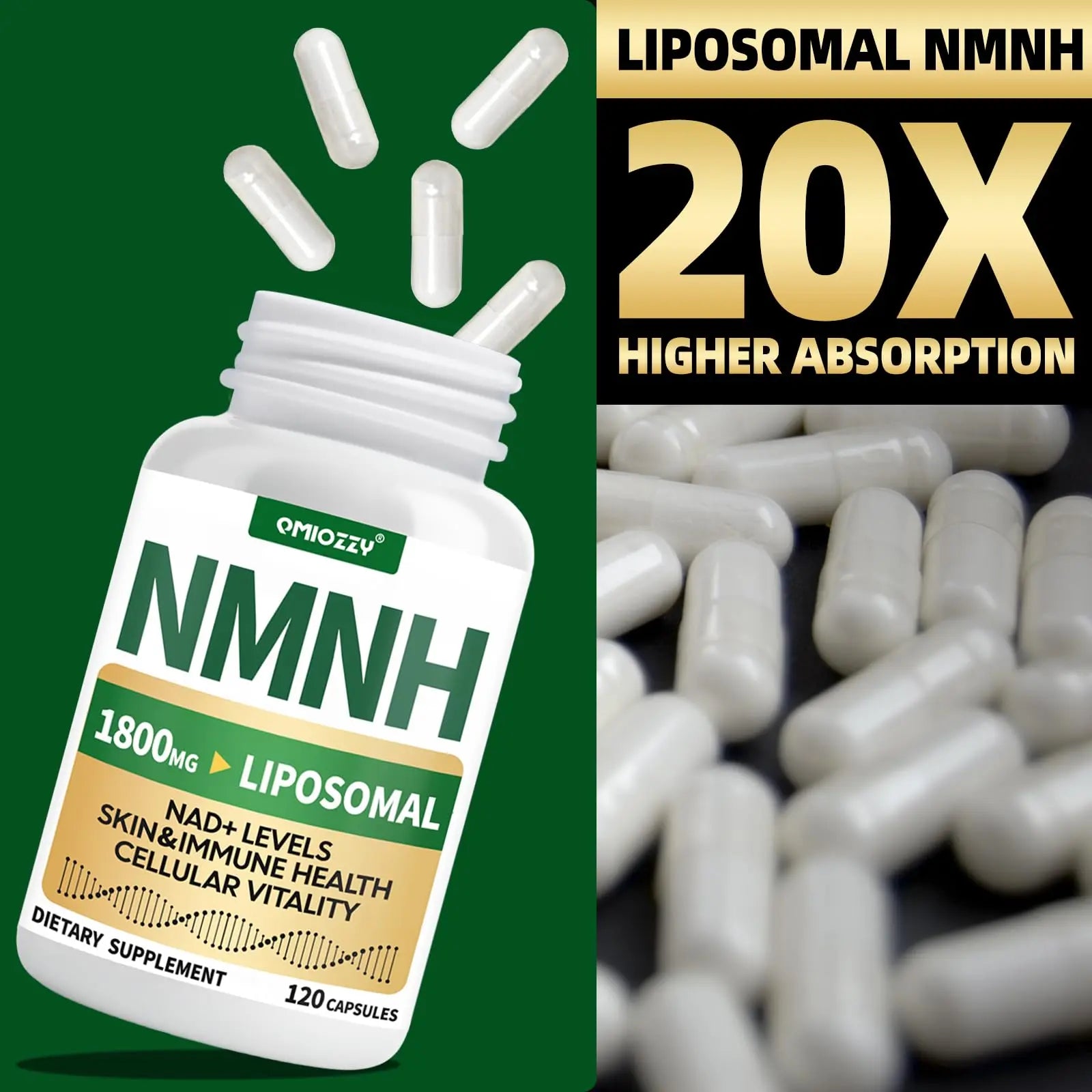 NMNH Supplement 1000mg - Nicotinamide Mononucleotide Alternative, Boost NAD+ with Liposomal Resveratrol & Nicotinamide Riboside NR, for Healthy Cellular, Aging, Energy, 120 Vegan Non-GMO Capsules QmiozzyBuy Supplements Australia
