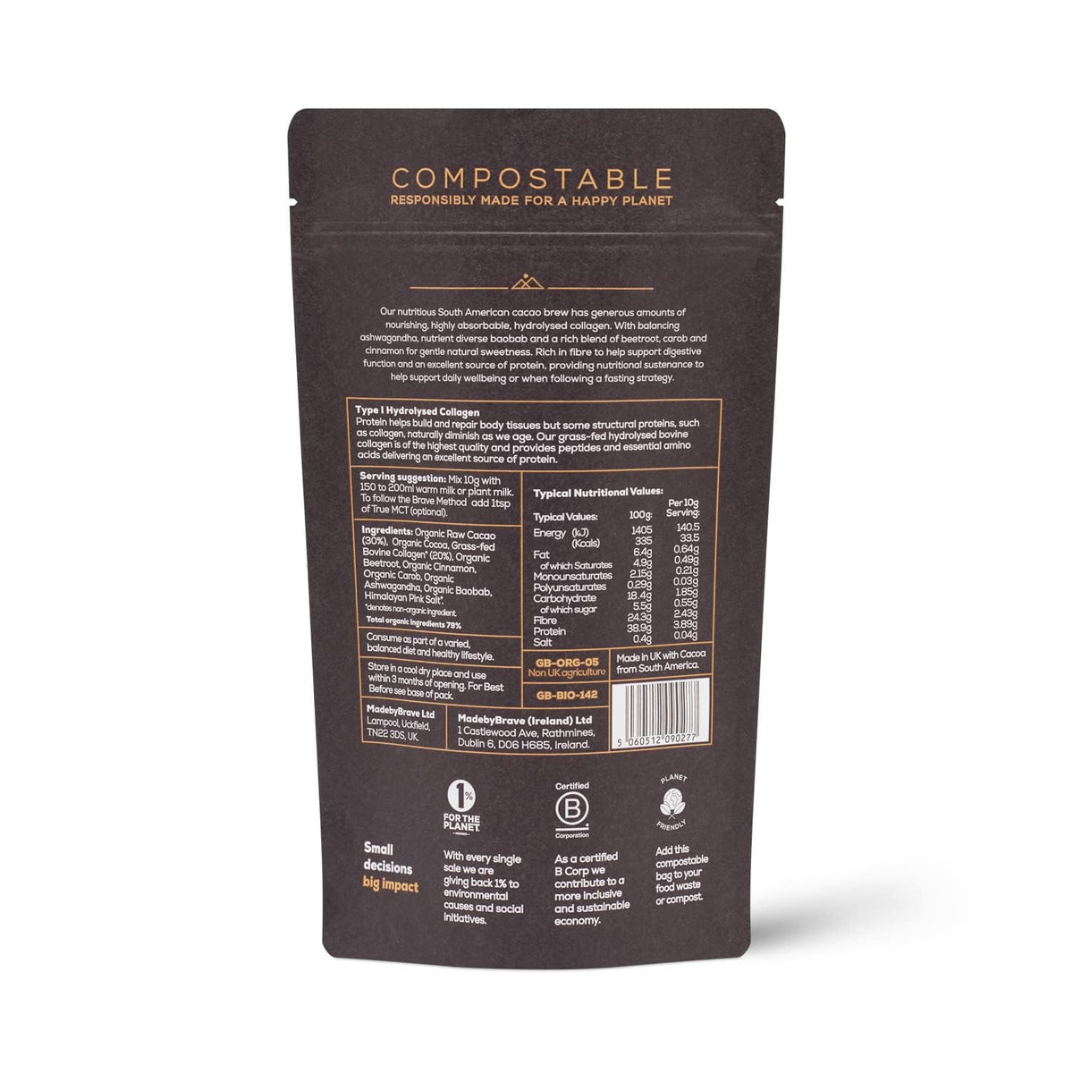 Ancient + Brave - Cacao + Collagen Powder 250g - Peruvian Raw Cacao Hot Chocolate with Grass Ancient + BraveBuy Supplements Australia