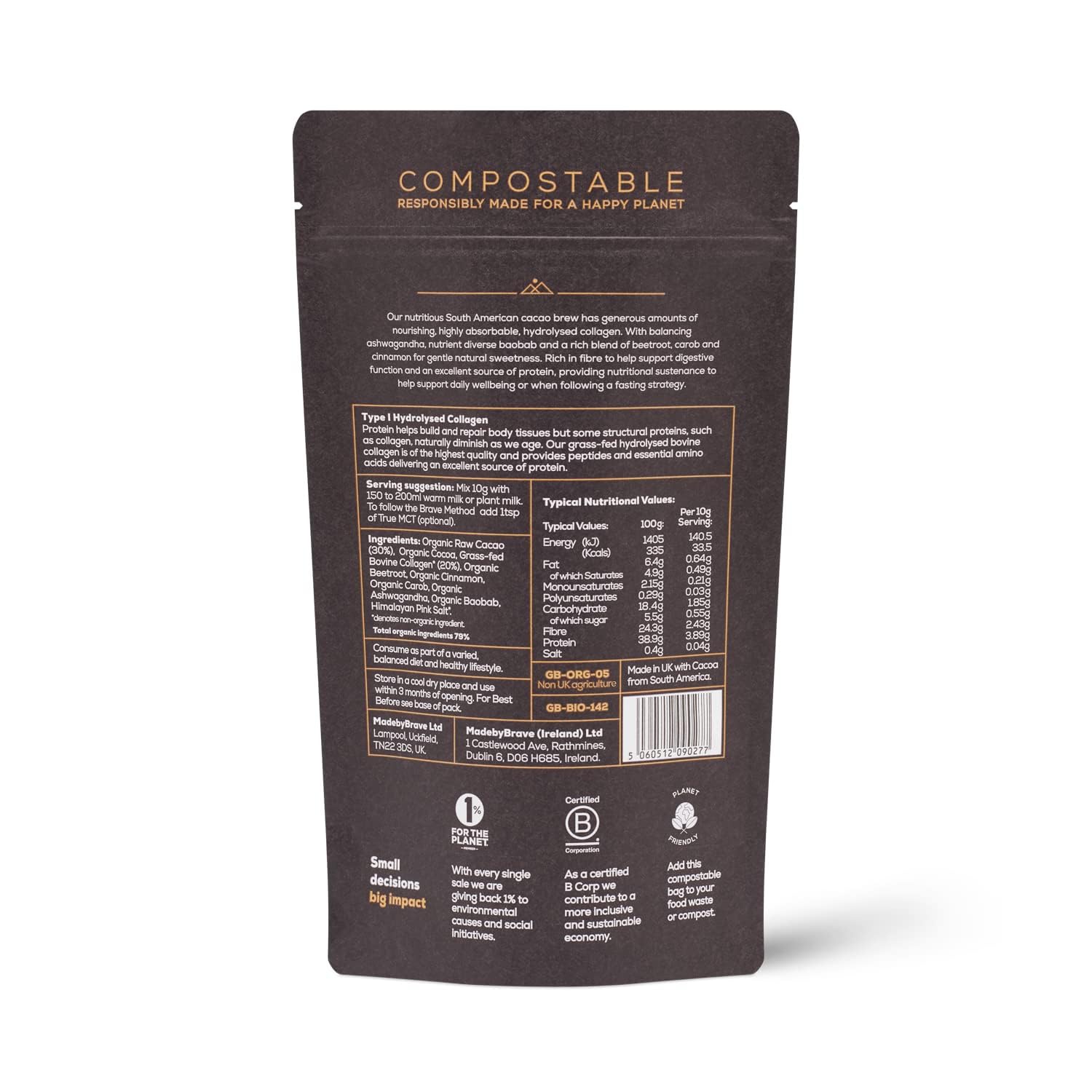 Ancient + Brave - Cacao + Collagen Powder 250g - Peruvian Raw Cacao Hot Chocolate with Grass Ancient + BraveBuy Supplements Australia
