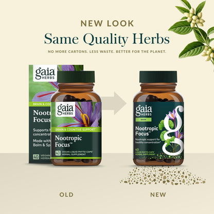Gaia Herbs Nootropic Focus - Brain & Cognitive Support Supplement to Help Maintain Healthy Concentration* - with Saffron, Lemon Balm & Spearmint - 40 Liquid Phyto-Capsules (20 Servings) Gaia HerbsBuy Supplements Australia