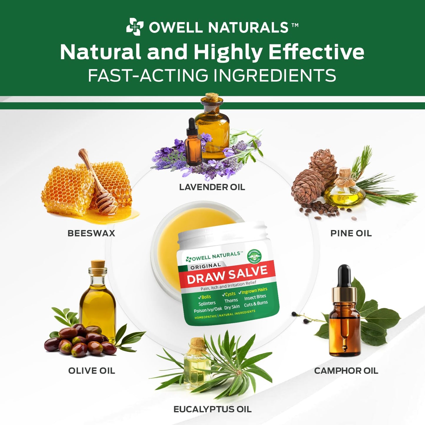 OWELL Naturals Drawing Salve Ointment for Boil & Cyst Removal, Deep Ingrown Hair, Splinter Remover, Bug Spider Bites, Bee Sting, Mosquito Itching, Poison Ivy Owell Naturals buy supplements Au