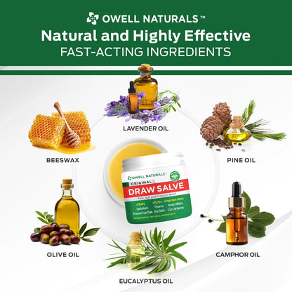 OWELL Naturals Drawing Salve Ointment for Boil & Cyst Removal, Deep Ingrown Hair, Splinter Remover, Bug Spider Bites, Bee Sting, Mosquito Itching, Poison Ivy Owell Naturals buy supplements Au