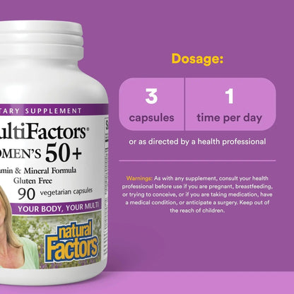 MultiFactors by Natural Factors, Women's 50+ Multivitamin & Mineral Formula, Dietary Supplement for Nutritional Support, 90 capsules (30 servings) Natural Factors