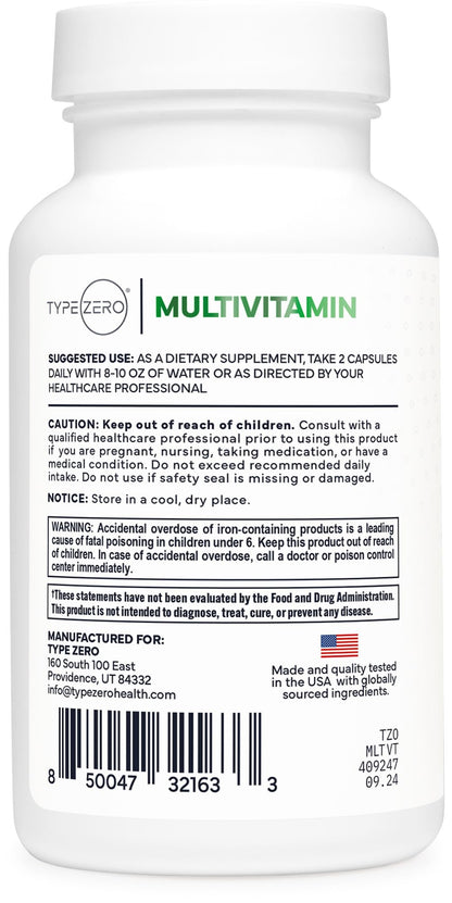 Type Zero Multivitamin Capsules (120 Capsules) (1300 mg) - with Probiotics + 22 Vitamins and Minerals, GMO-Free Type ZeroBuy Supplements Australia